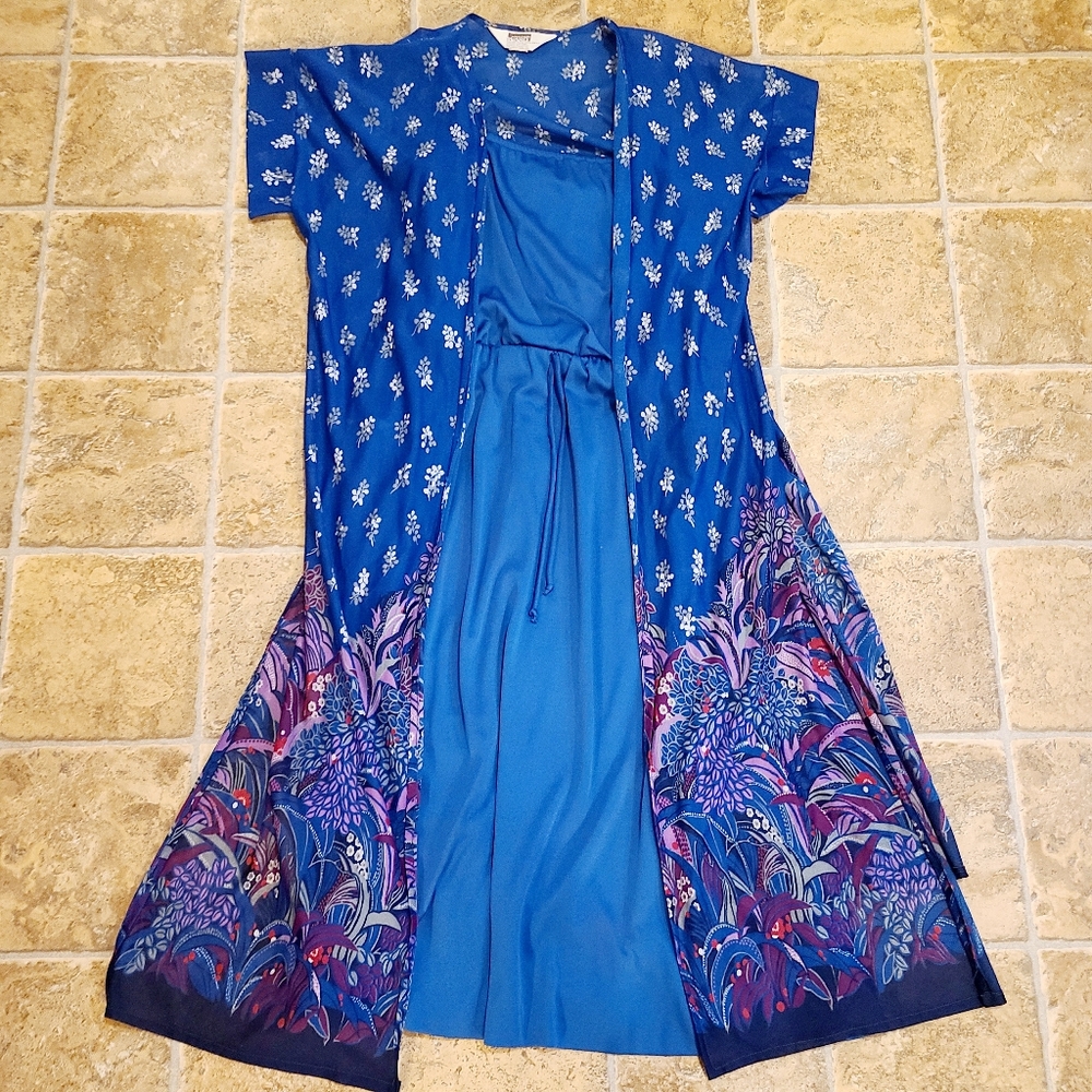 Vintage 70s Dress with Sheer Kimono Chiffon Wrap Floral